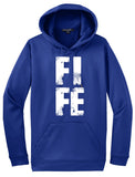 FIFE in distressed white block letters - carolina blue hoodie