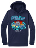 Clyde's Water Slide Puyallup - script logo over a slide tower and blue waves at sunset - hoodie