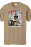 Edgewood Nyholm windmill winter snow scene on a sand Port & Company t-shirt, full front view