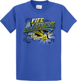 Fife Alumni - gold block lettering with a Fife For Life banner and Trojan emblem - royal t-shirt