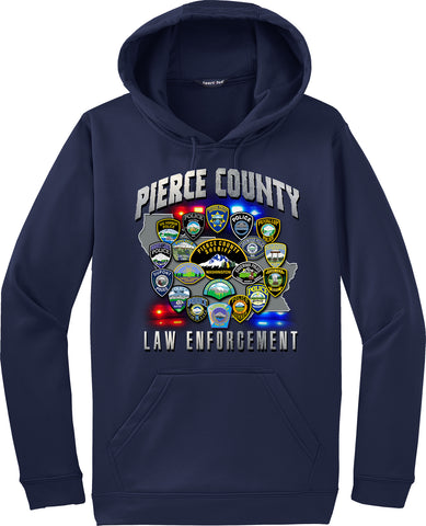 Logo Collage of Pierce County Law Enforcement Depts on a Navy Blue Hoodie #33554